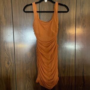 Privy Orange Ruched Mini Dress